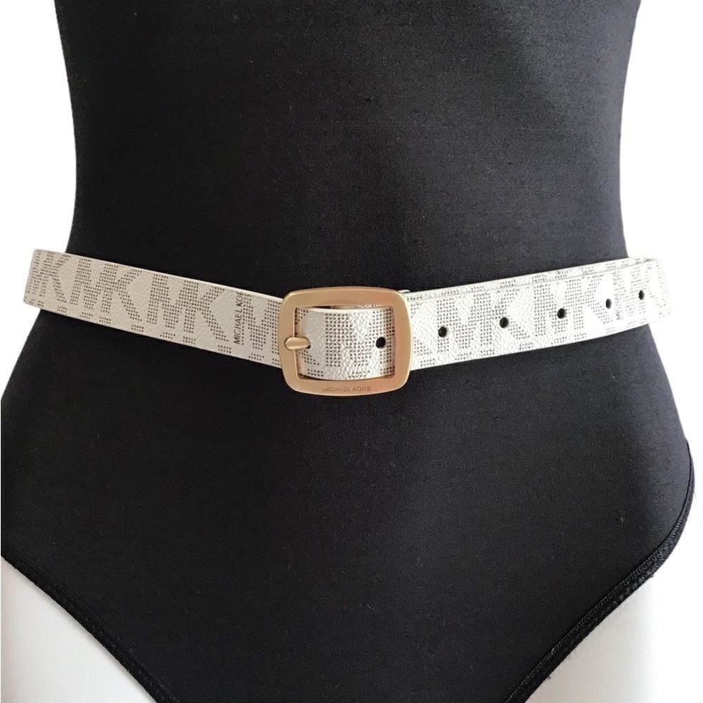 MICHAEL Michael Kors White Synthetic Leather Logo Belt